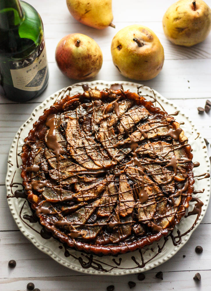 Port Wine Poached Pear & Chocolate Tart