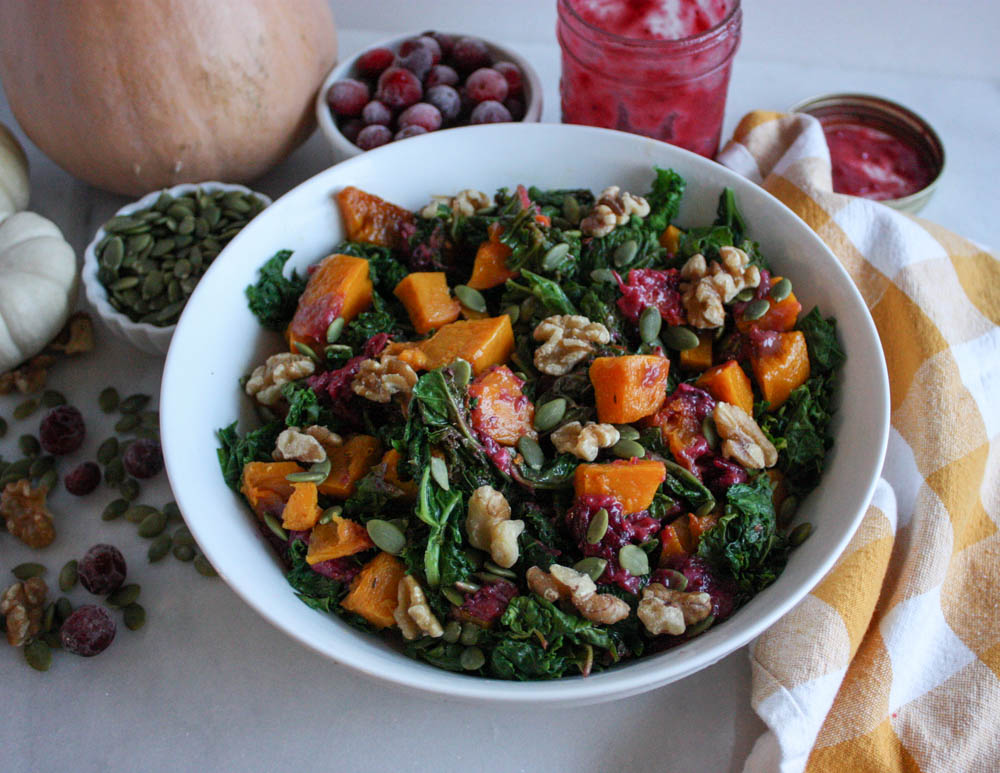 Kale Salad with Butternut Squash and Cranberries 