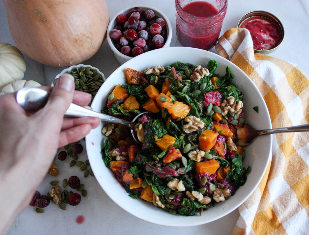 Serving Kale and Butternut Squash Salad this Friendsgiving 