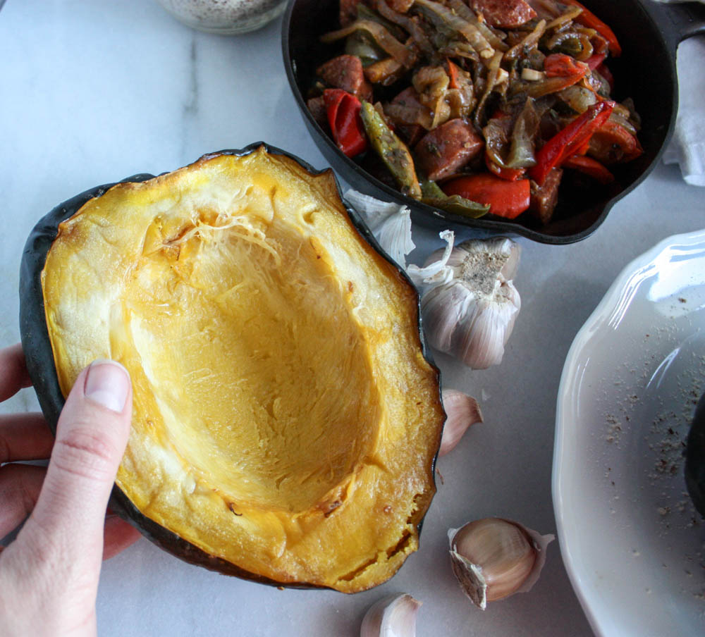Acorn Squash stuffed with Sausage and Peppers 