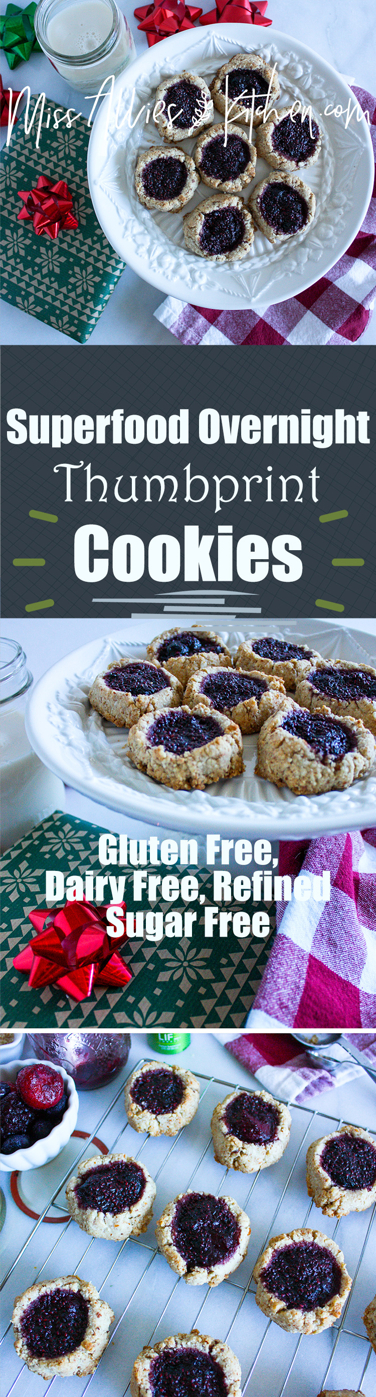 Gluten Free Superfood Overnight Thumbprint Cookies! A tender & flavorful classic cookie with a healthy twist! - Miss Allie's Kitchen