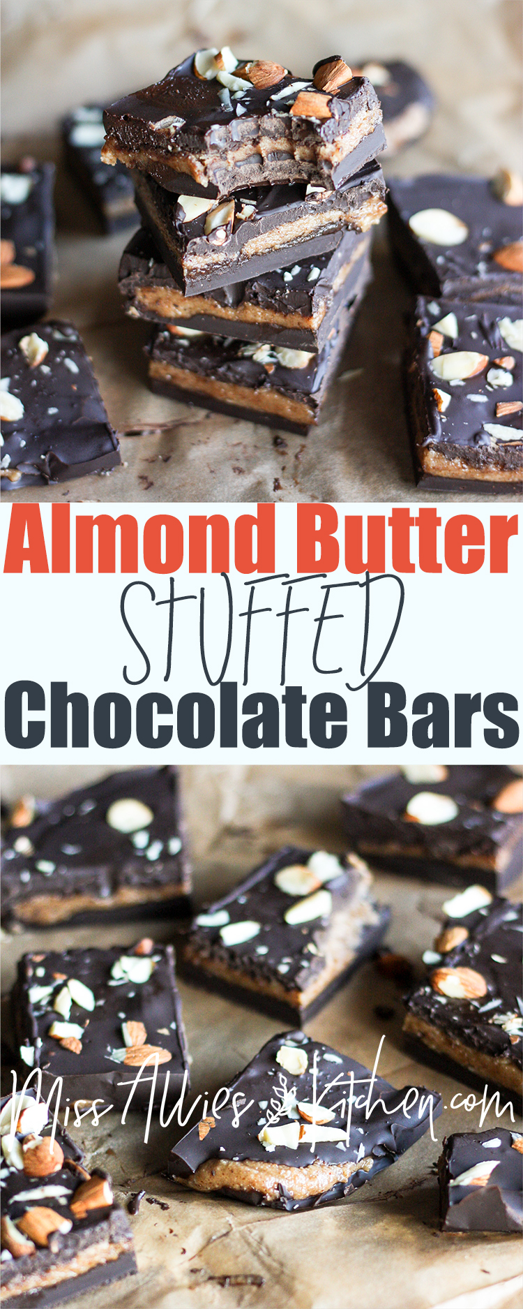Almond Butter Stuffed Chocolate Bars - with a Paleo option! 