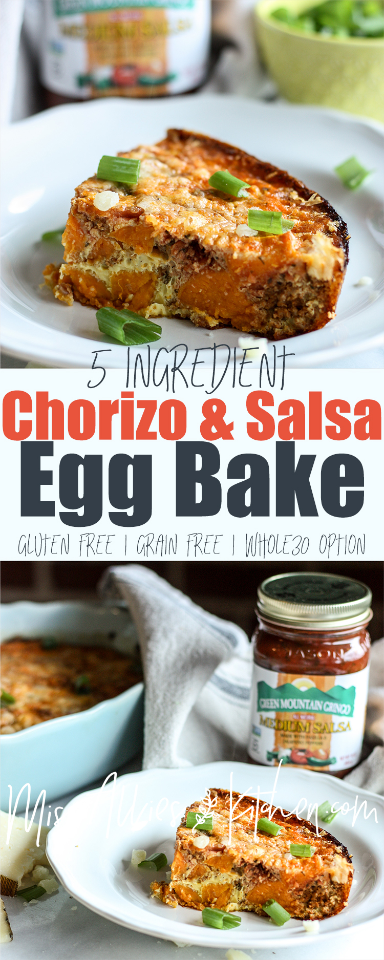 5 Ingredient Chorizo & Salsa Egg Bake - with a Whole30 option! 