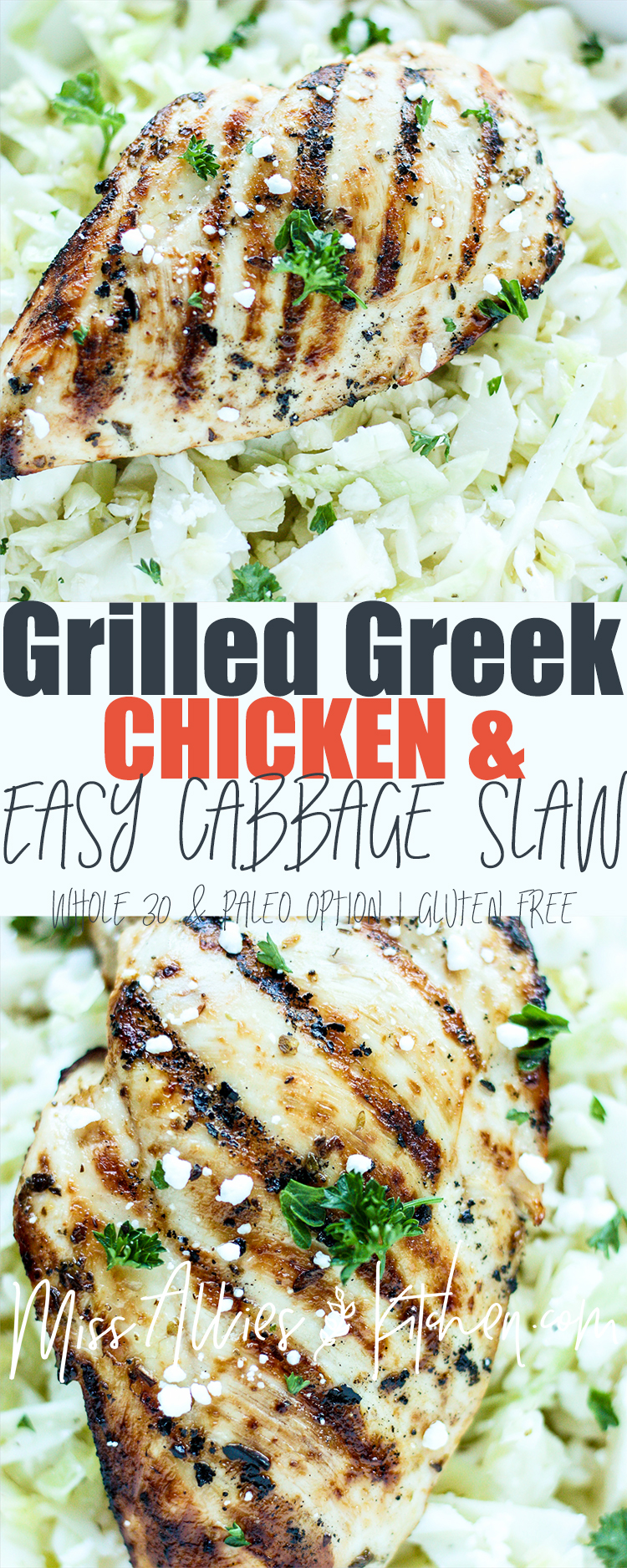 Grilled Greek Chicken and Easy Cabbage Slaw - an easy dinner you can throw together on the grill tonight! 