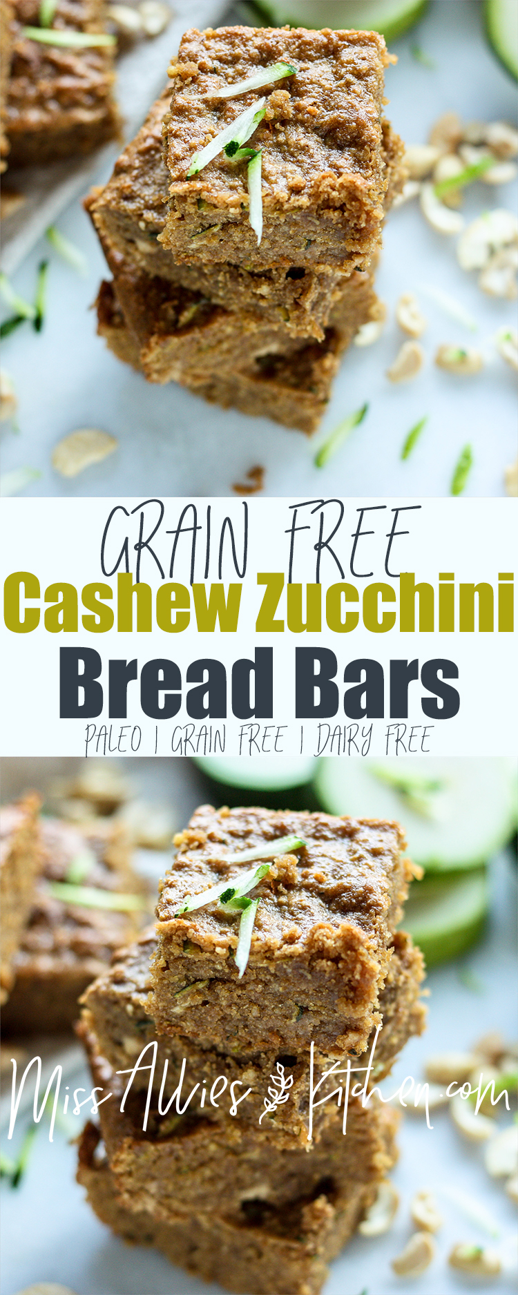 Grain Free Cashew Zucchini Bars - Paleo & Gluten Free