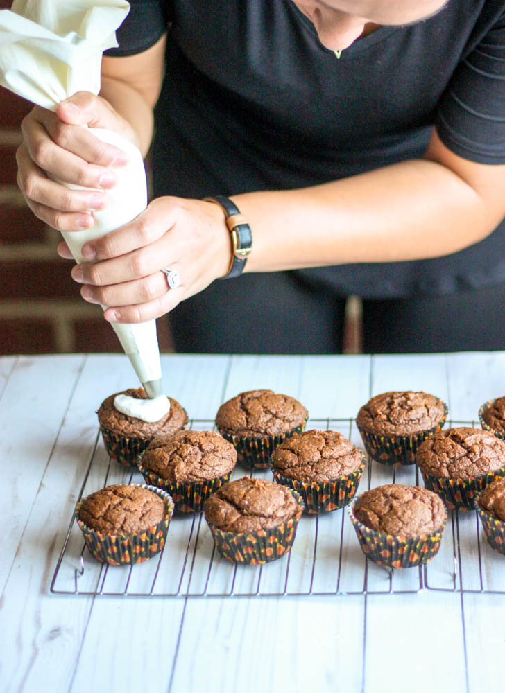 Whole Wheat Pumpkin Spice Cupcakes with Coconut Cream Icing