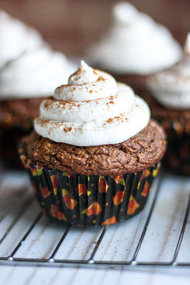 Whole Wheat Pumpkin Spice Cupcakes with Coconut Cream Icing