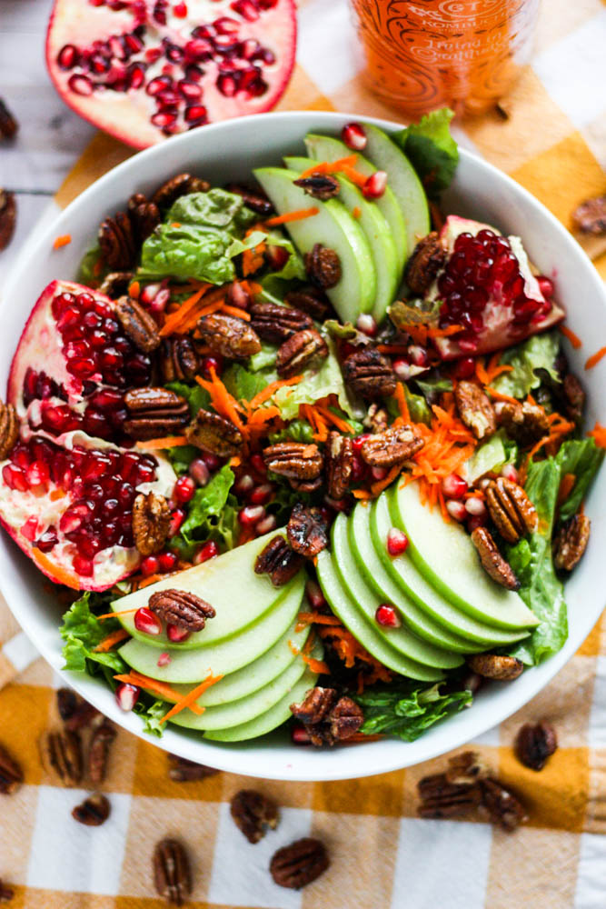  Apple Pomegranate & Pecan Salad with Sparkling Kombucha Vinaigrette 