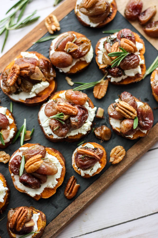 Roasted Grape, Rosemary & Goat Cheese Sweet Potato Melbas