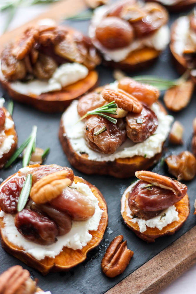 Roasted Grape, Rosemary & Goat Cheese Sweet Potato Melbas