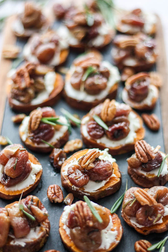 Roasted Grape, Rosemary & Goat Cheese Sweet Potato Melbas