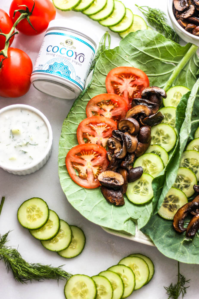 Vegan Mushroom Gyros with Dairy Free Tzatziki