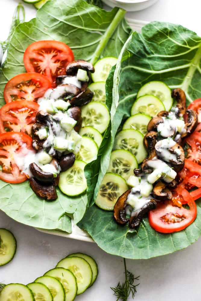 Vegan Mushroom Gyros with Dairy Free Tzatziki