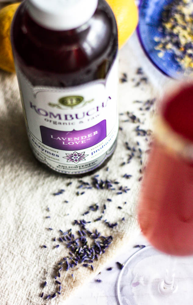 lavender love kombucha with lavender leaves 