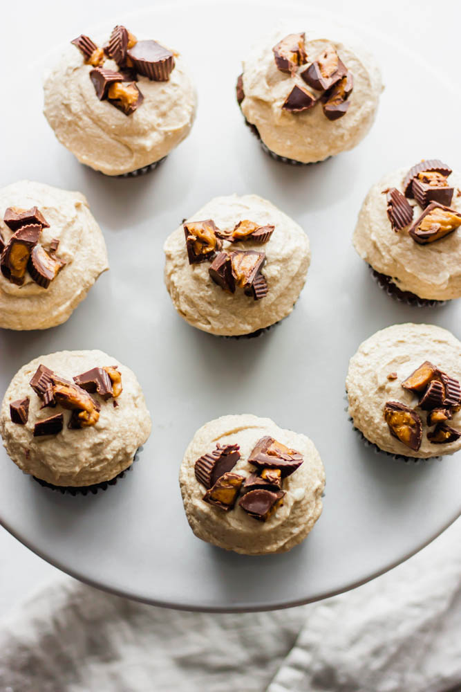 Grain-Free Double Chocolate Cupcakes with Dairy Free Peanut Butter Frosting