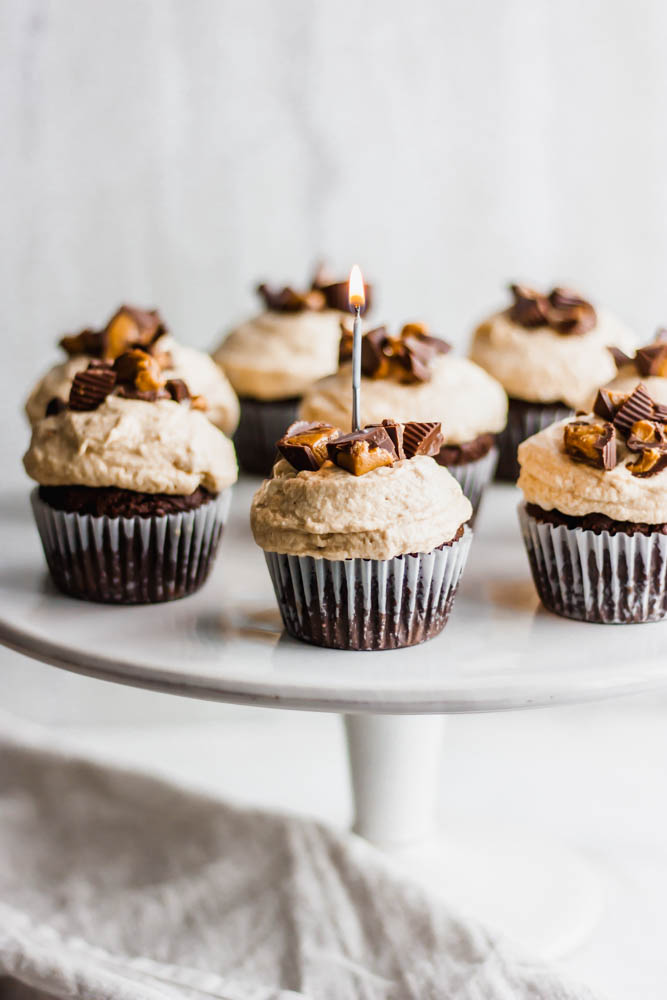 Grain-Free Double Chocolate Cupcakes with Dairy Free Peanut Butter Frosting