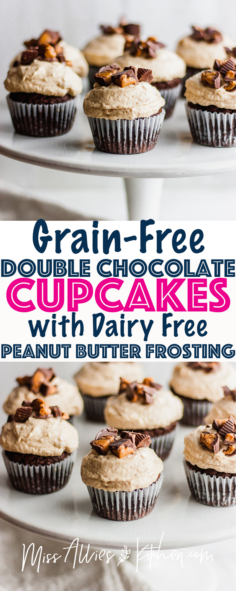 Grain-Free Double Chocolate Cupcakes with Dairy Free Peanut Butter Frosting