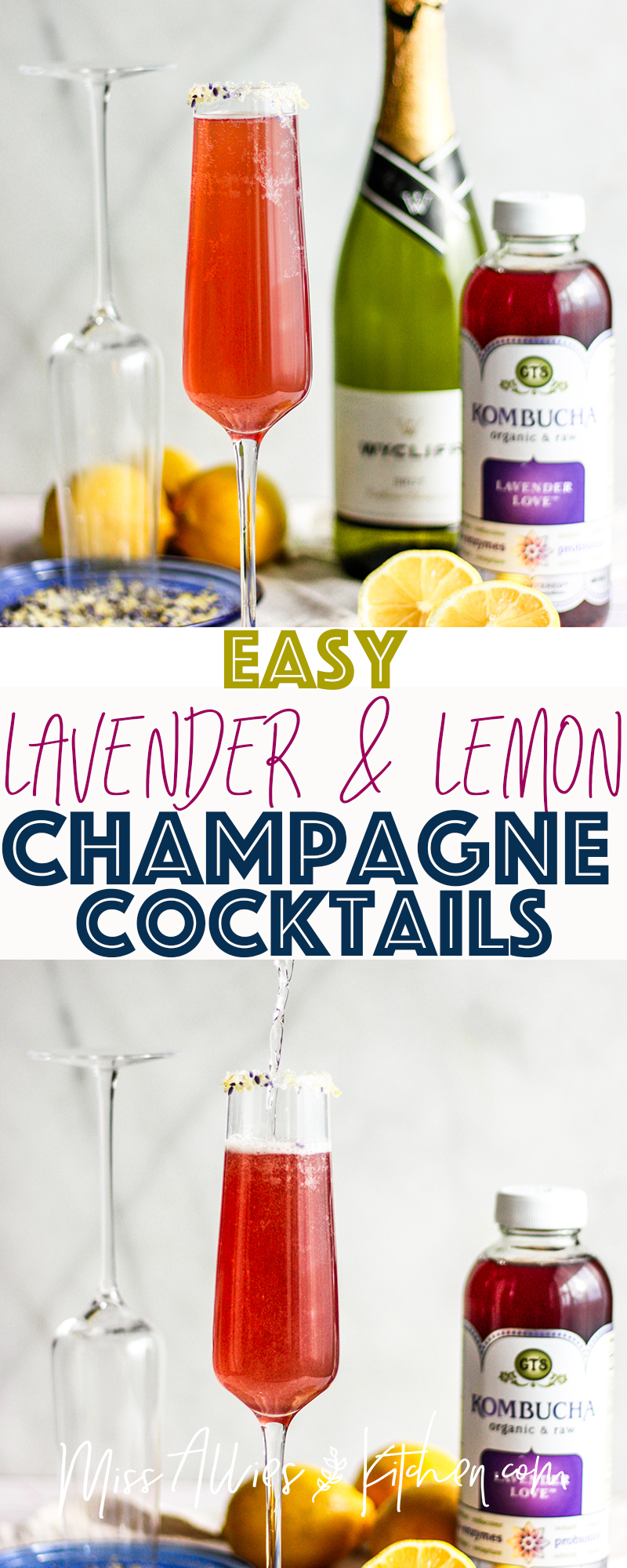 Easy Lavender Lemon Champagne Fizz Cocktails