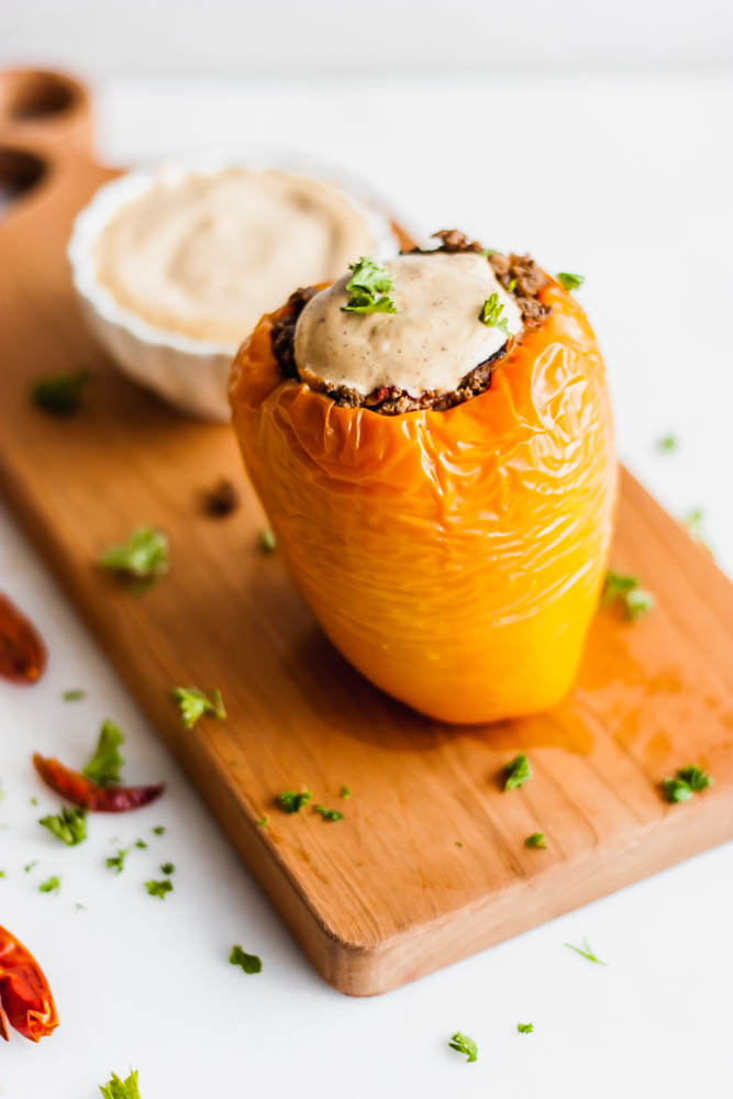 Whole 30 Mexican Stuffed Peppers with Spicy Chili Mayo