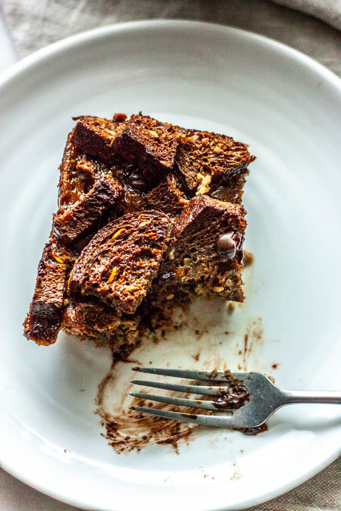 My Dairy Free Mocha French Toast Bake takes hearty, whole grain bread and bakes it in a delicious coconut milk mocha custard.