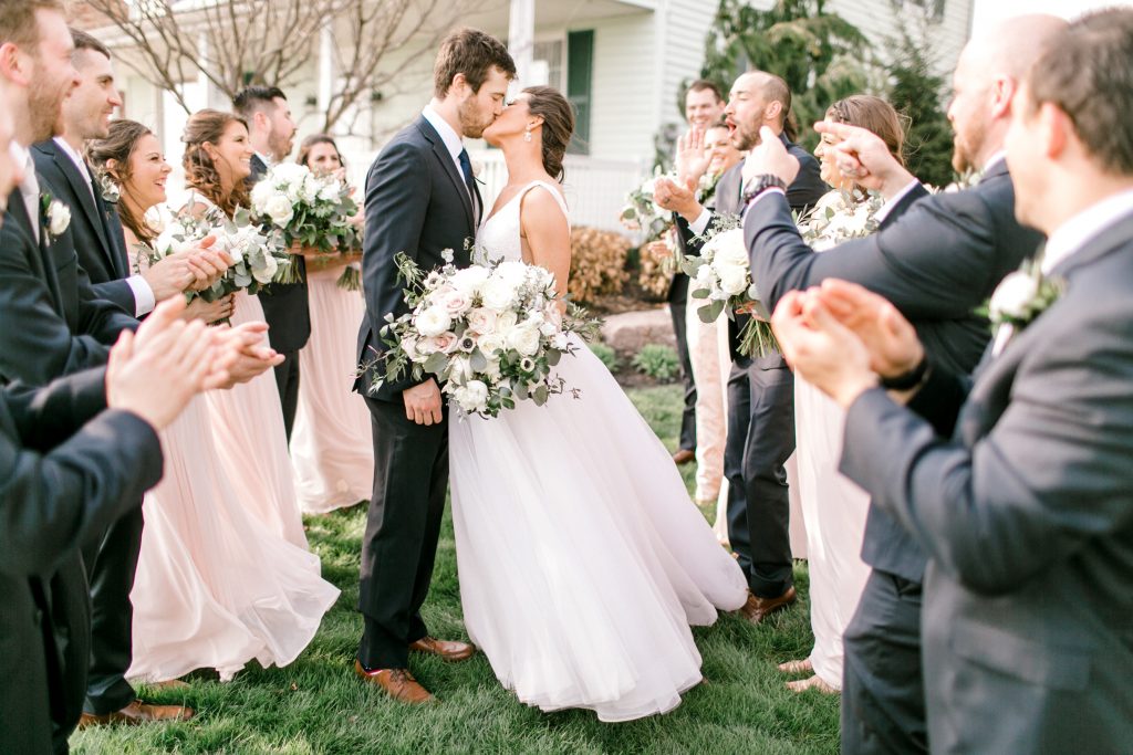 blush and navy bridal party photos