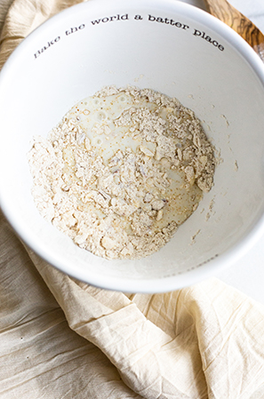 flour in a bowl with buttermilk