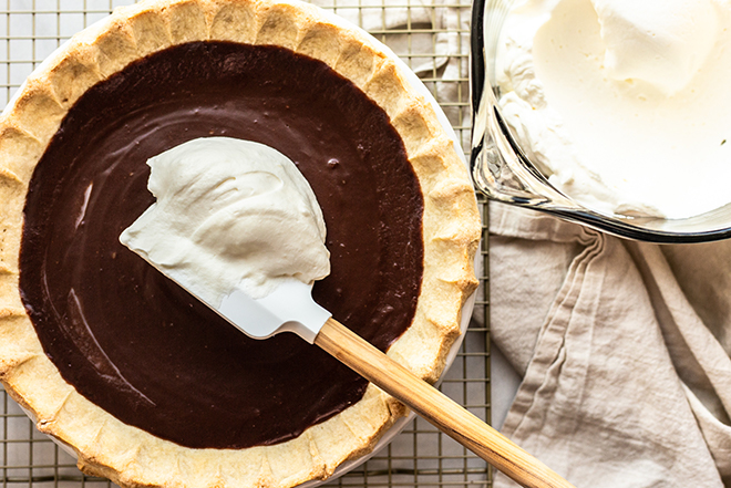 chocolate pie with a glob of whipped cream