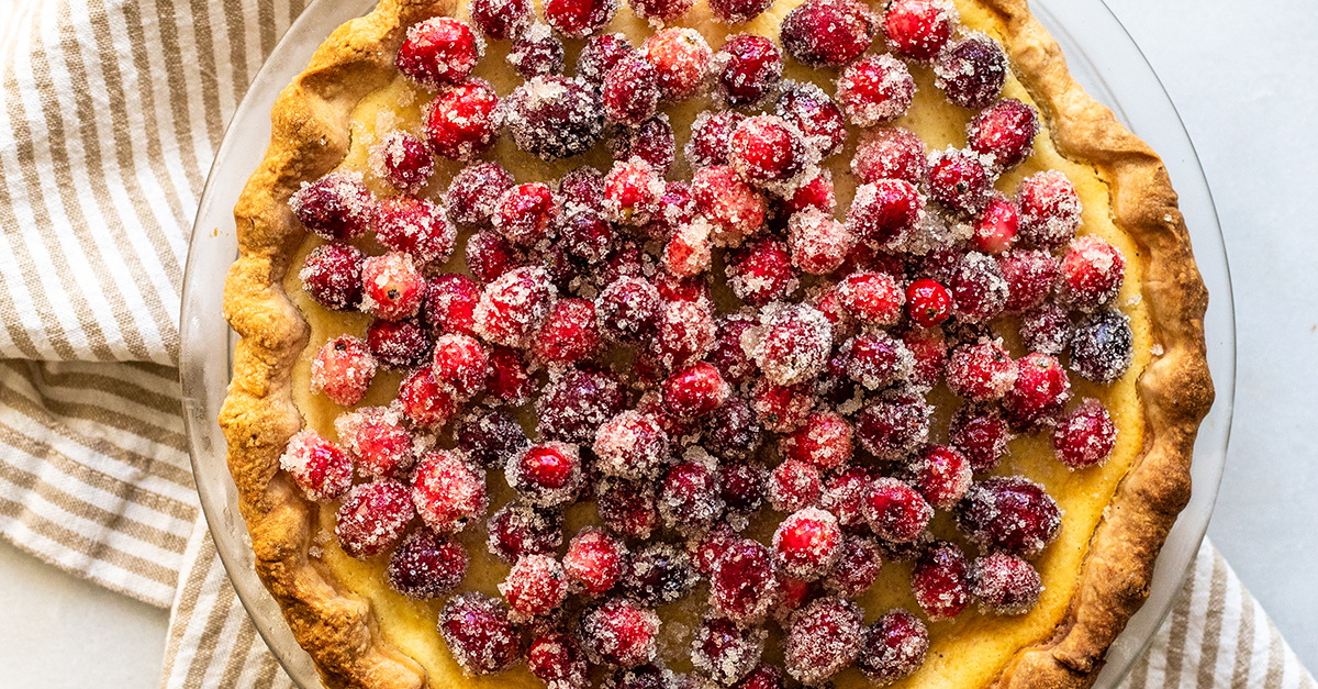 Buttermilk Cheesecake Pie with Sugared Cranberries Miss Allie's Kitchen