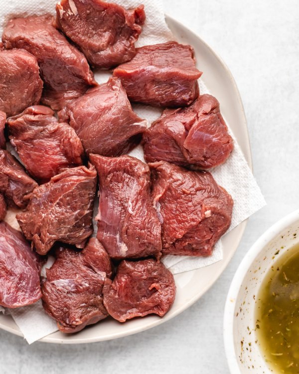 venison cubes on a plate