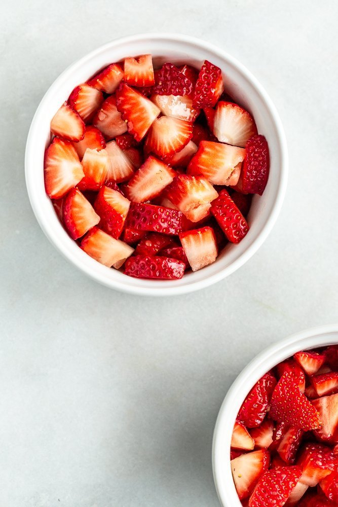 strawberries in white ramekins