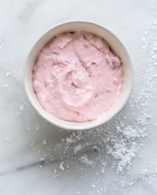 strawberry cream cheese in a ramekin