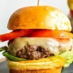 juicy elk burgers with lettuce, tomato and cheese