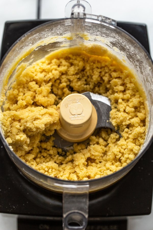 gluten free dough combined in a food processor