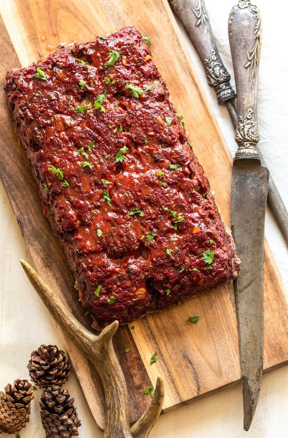 venison meatloaf that's just been pulled off the smoker