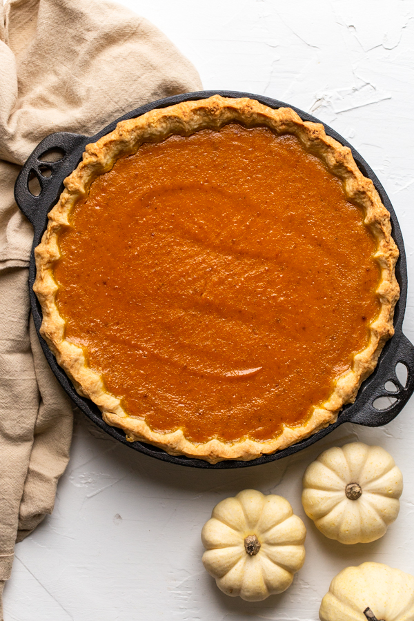 pie baked in black, cast iron pie dish