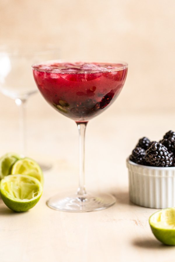 blackberry mockarita in a coupe glass