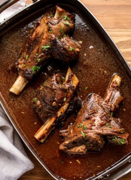 shanks in a baking dish that have braised