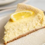 Italian Lemon Cheesecake slide on white plates