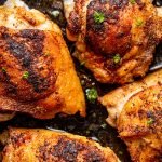 pan roasted chicken thighs in a pan