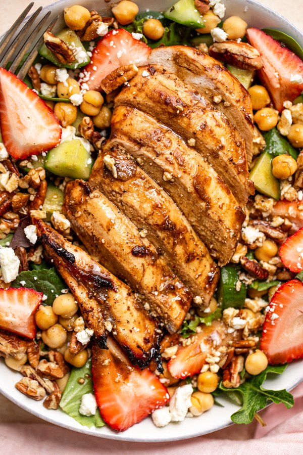 grilled chicken on a summer salad