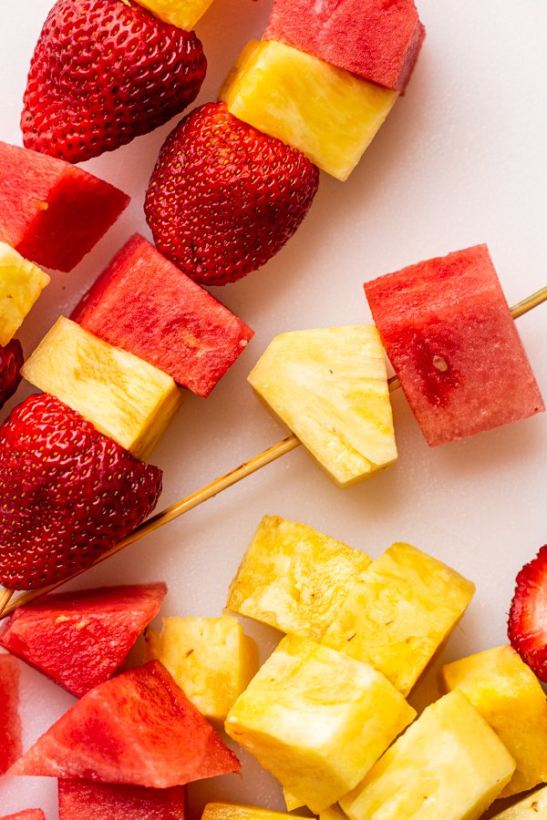 pineapple, watermelon and strawberries on skewers