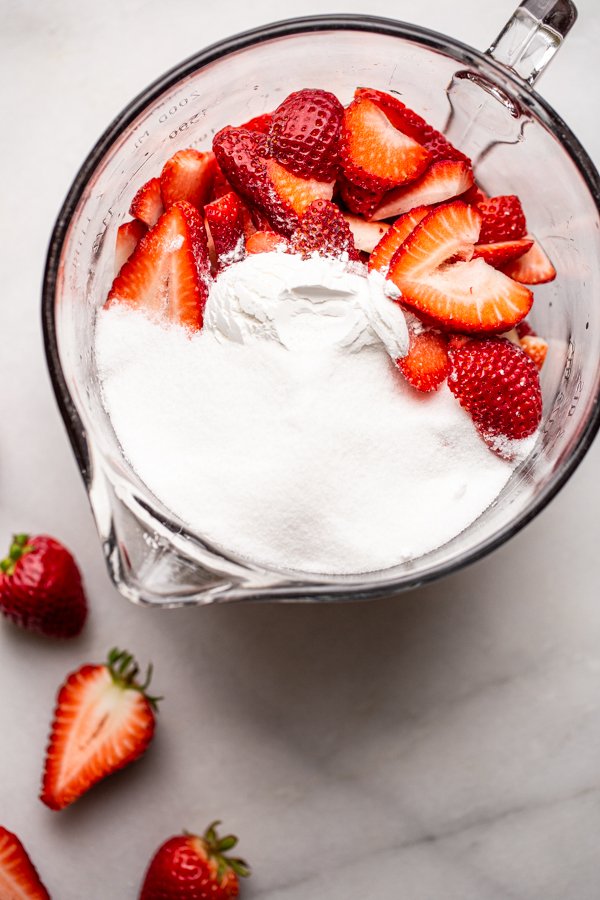 strawberry filling ingredients in a glass bowl