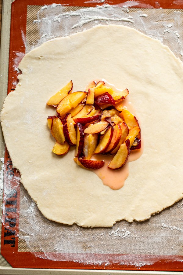 peaches on a pie crust