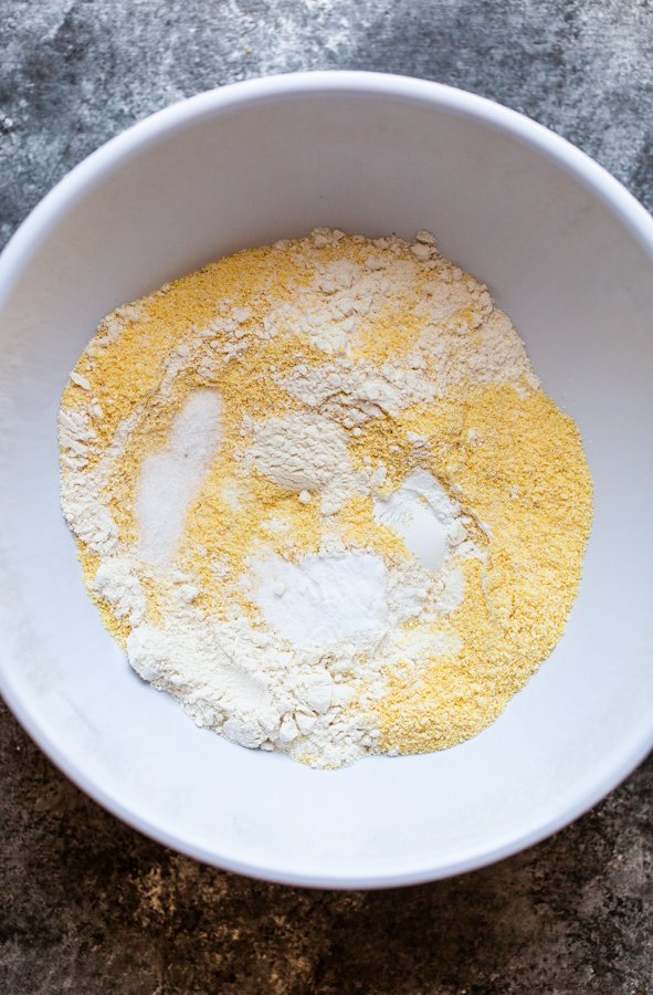 cornmeal and flour in a bowl