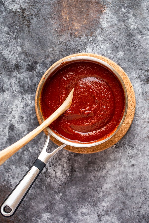 homemade enchilada sauce in saucepan