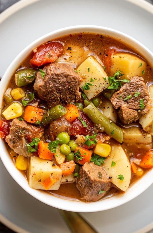 Venison vegetable soup ready to serve