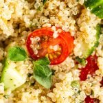 tomato with herbs, cucumber and quinoa in quinoa tabbouleh salad