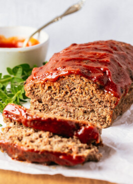 Sliced venison meatloaf with glaze