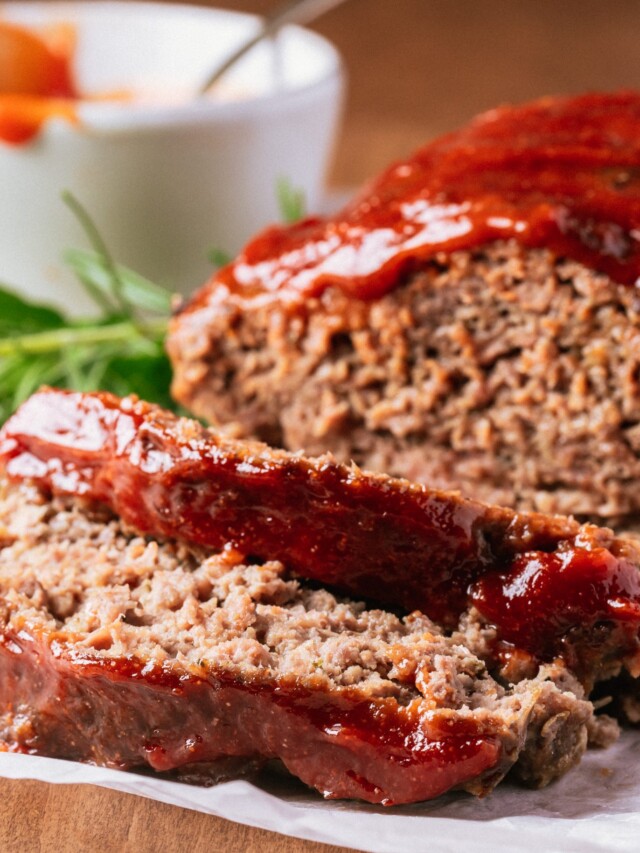 Close up of sliced venison meatloaf with glaze