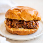 venison sloppy joe in a brioche bun